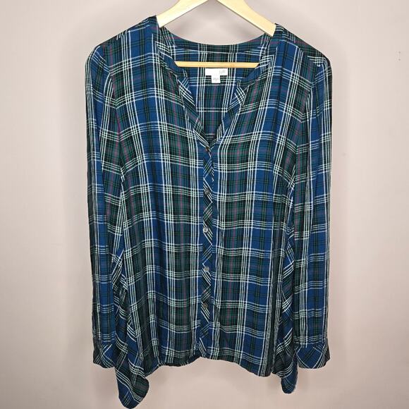 J. Jill Tops - J. JILL Vneck Plaid Button Front Long Sleeve Blouse Size S